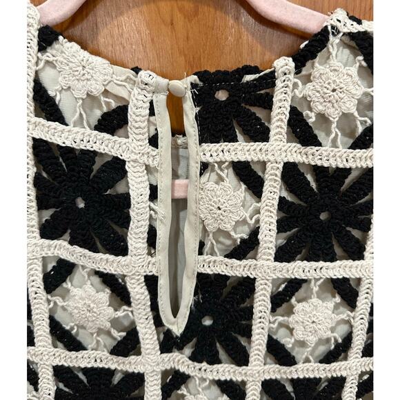 NWT - Ghospell Crochet Mini Dress - Black and Cream - Size Medium - Picture 7 of 8